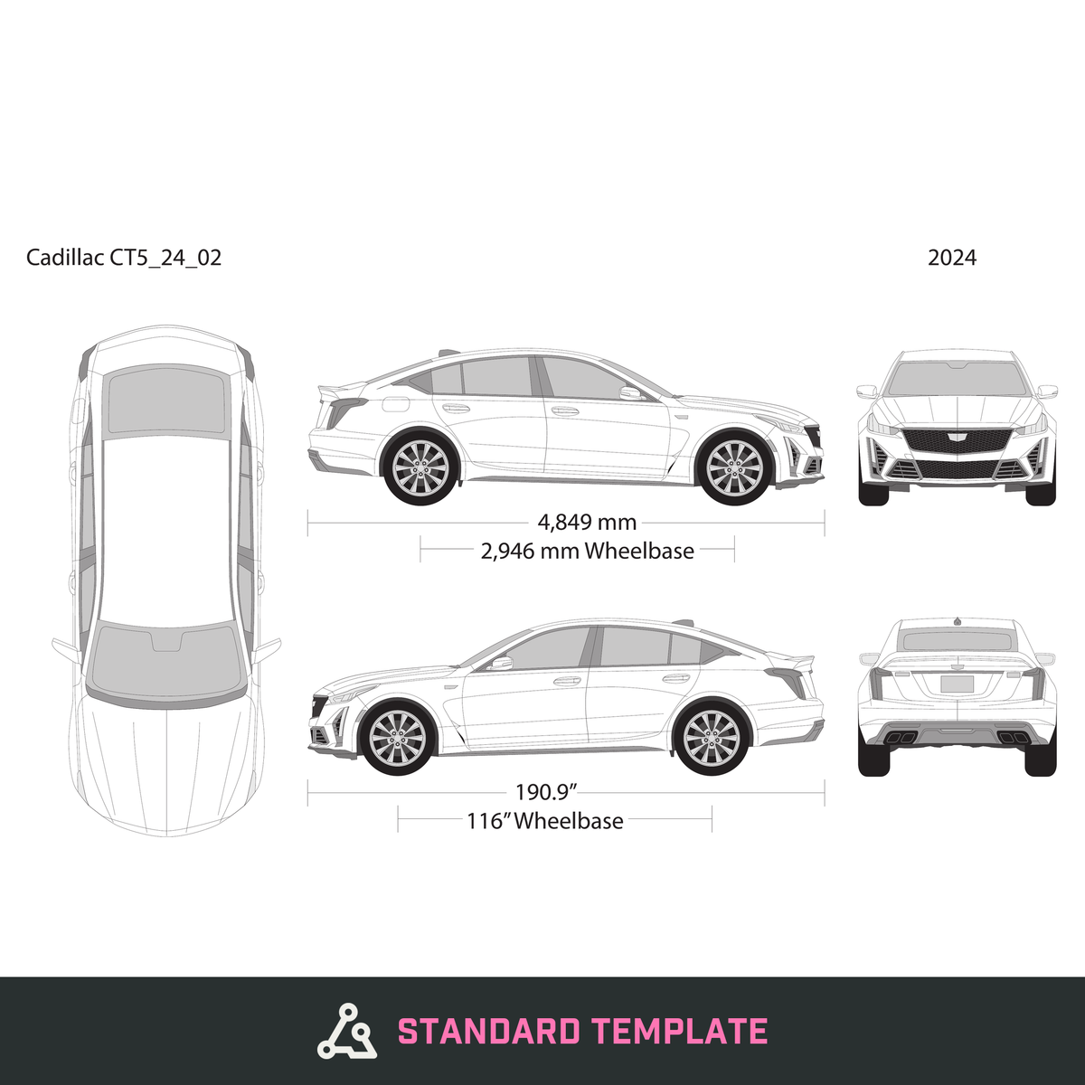 2024 Cadillac CT5 vector wrap template, Design-Ready PDF - GravBase
