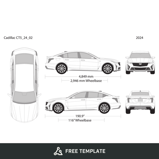 2024 Cadillac CT5 free vector vehicle wrap template - GravBase