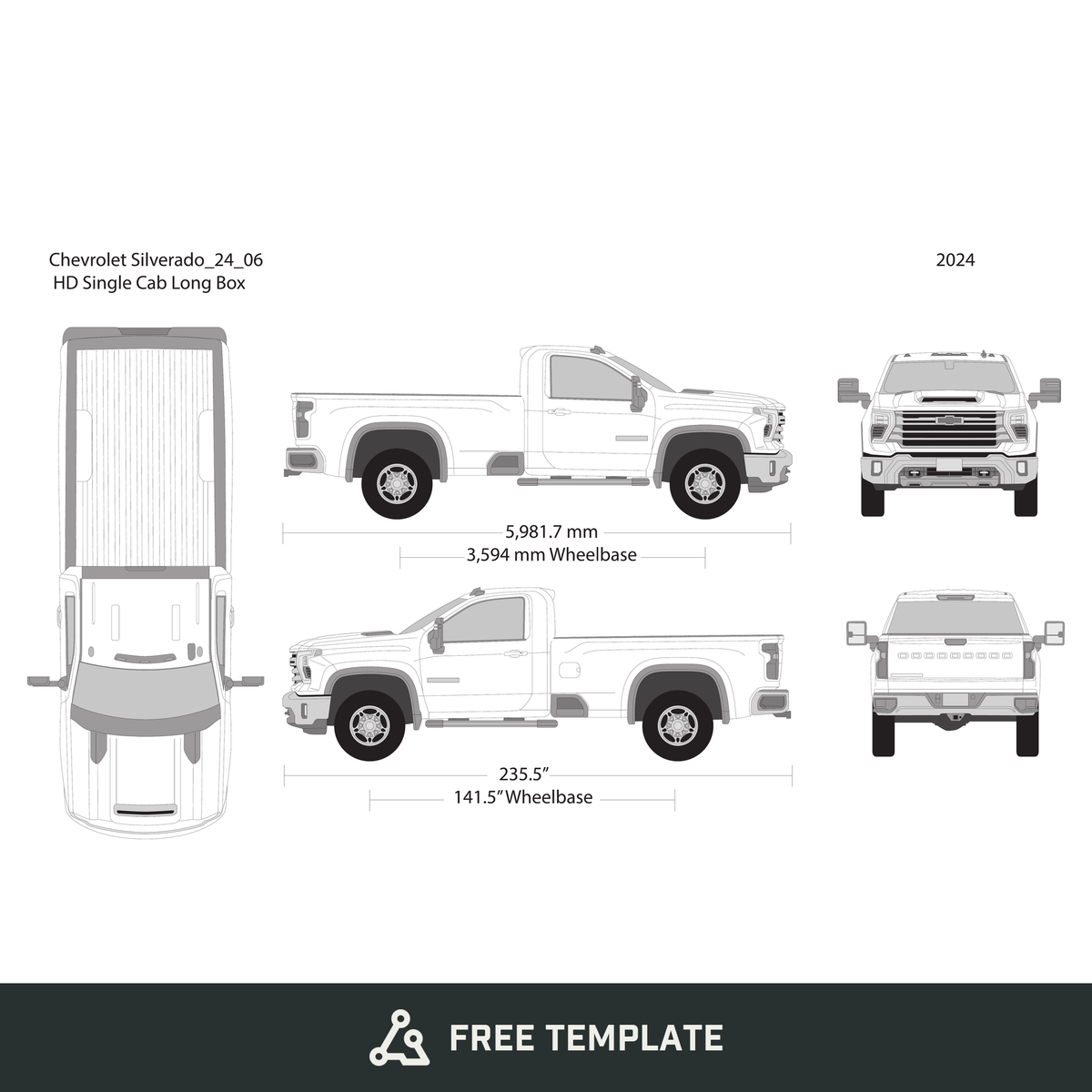 2024 Chevy Silverado 2500-3500 HD free vector vehicle wrap template - GravBase