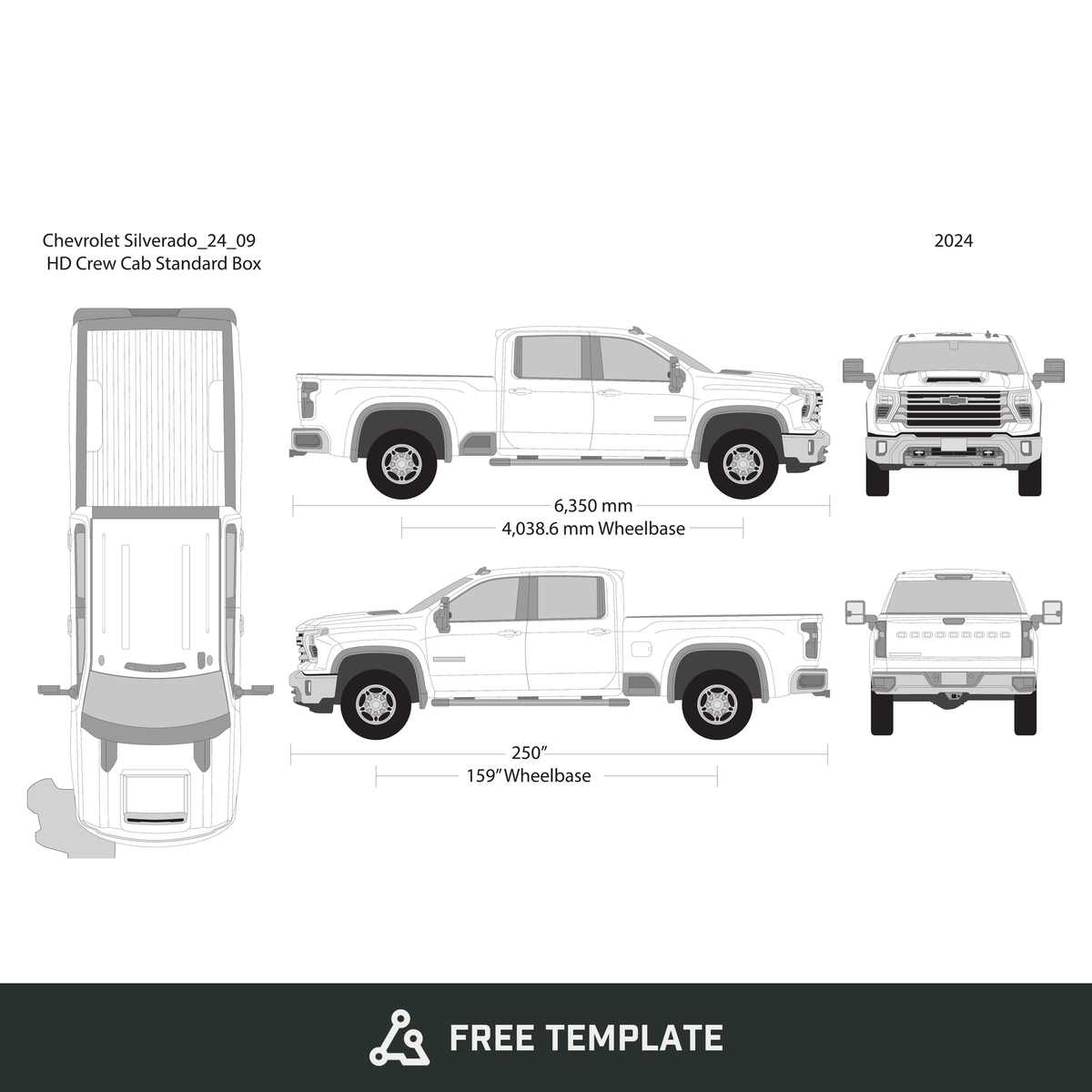 2024 Chevy Silverado 2500-3500 HD free vector vehicle wrap template - GravBase