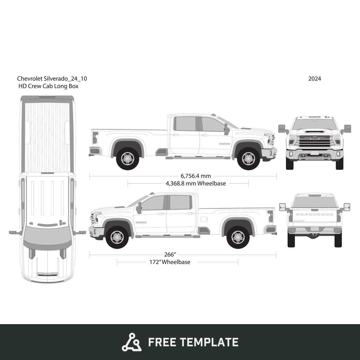 2024 Chevy Silverado 2500-3500 HD free vector vehicle wrap template - GravBase