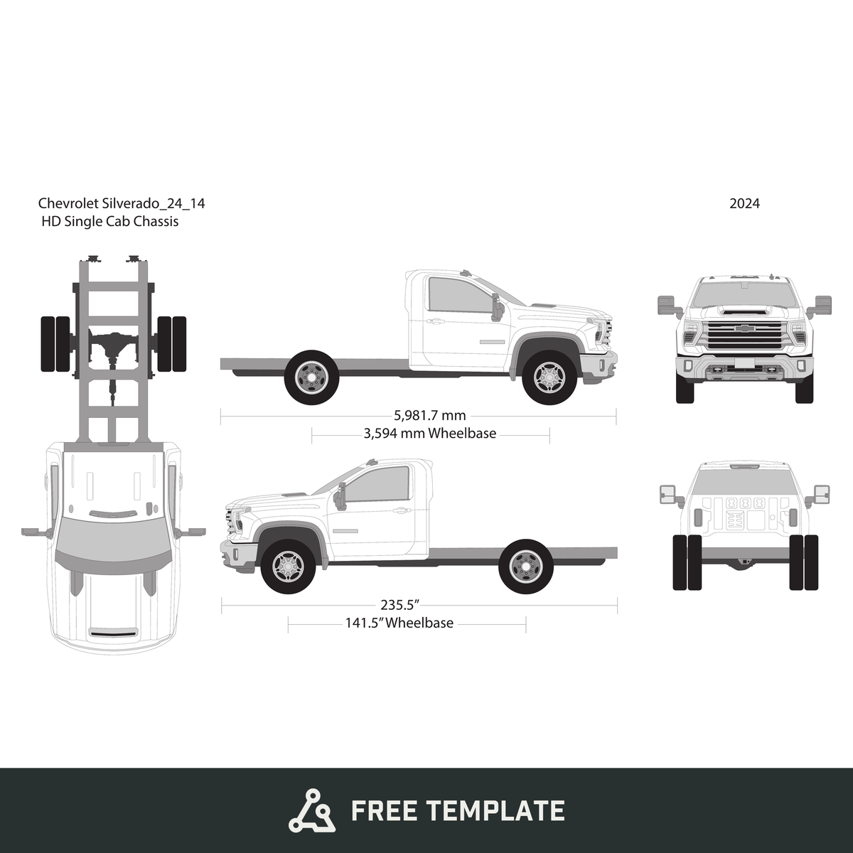 2024 Chevy Silverado 2500-3500 HD free vector vehicle wrap template - GravBase