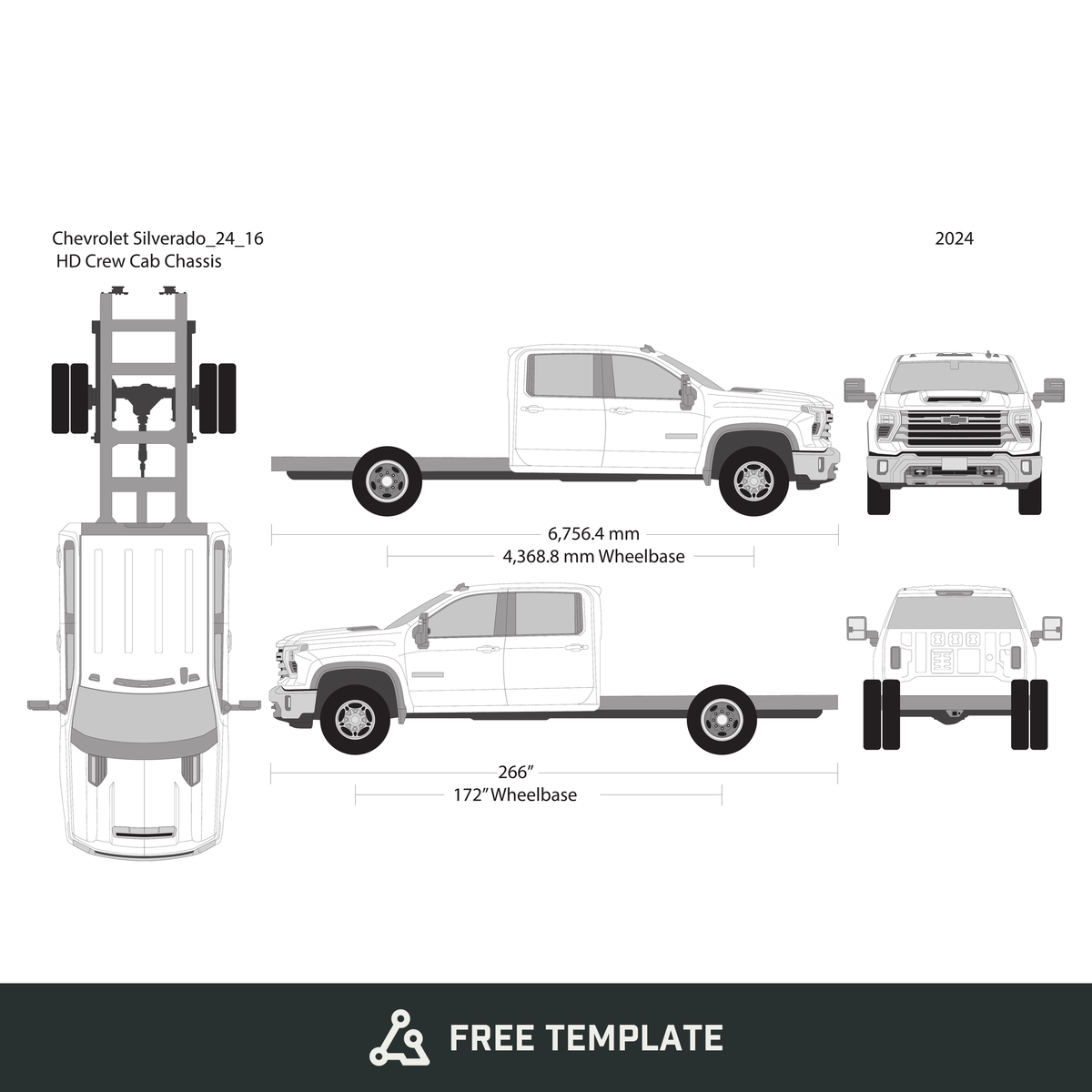 2024 Chevy Silverado 2500-3500 HD free vector vehicle wrap template - GravBase