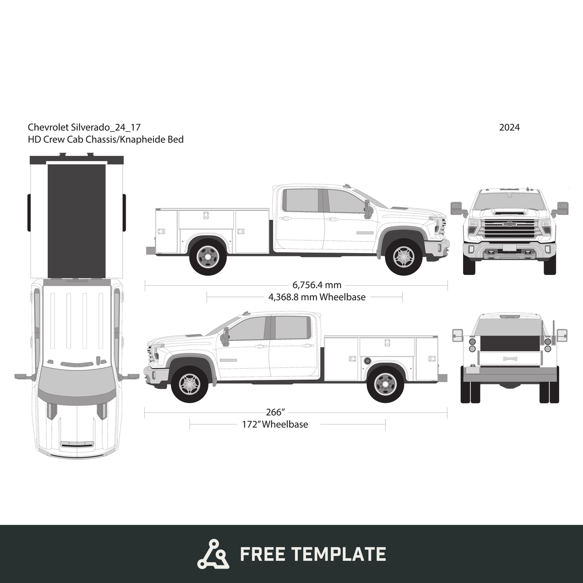 2024 Chevy Silverado 2500-3500 HD free vector vehicle wrap template - GravBase