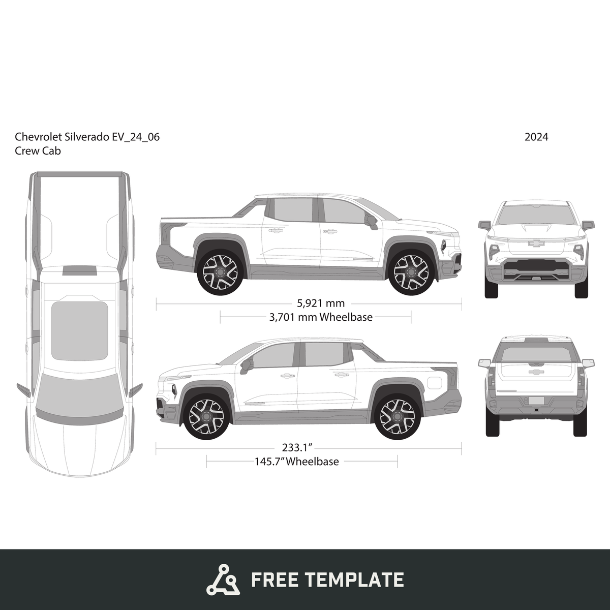2024 Chevy Silverado EV free vector vehicle wrap template - GravBase