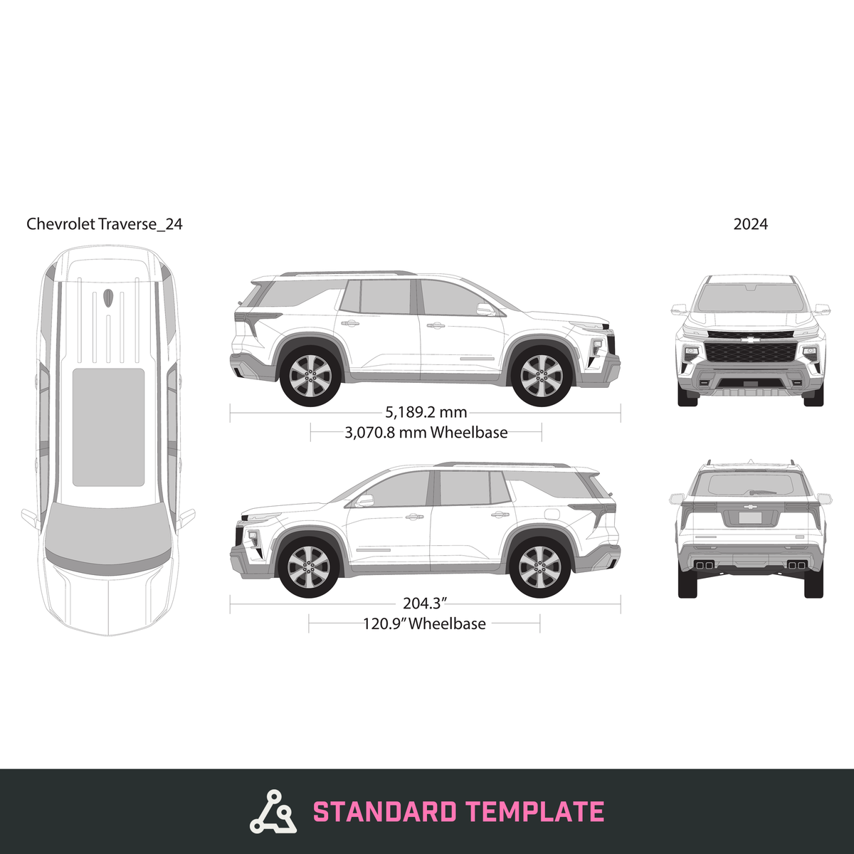 2024 Chevy Traverse vector wrap template, Design-Ready PDF - GravBase