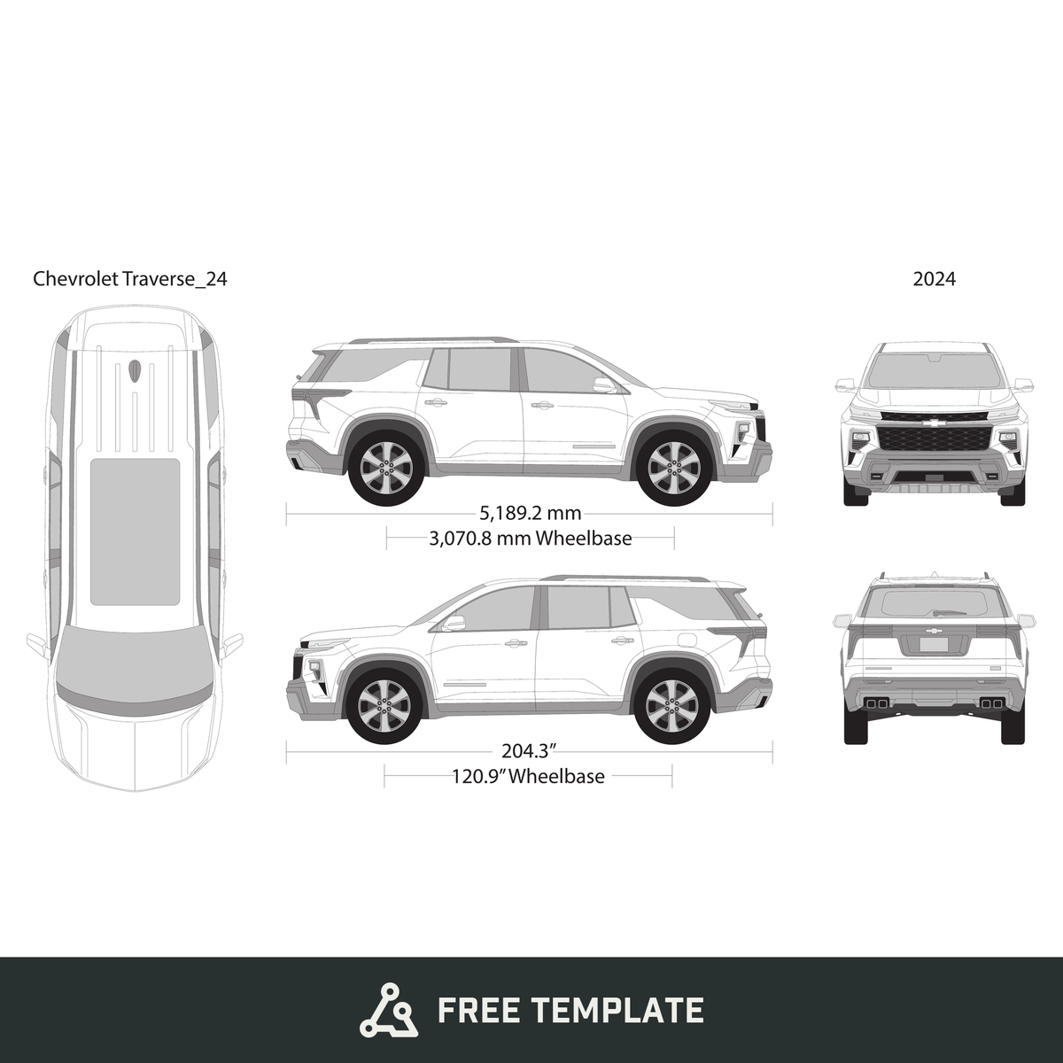 2024 Chevy Traverse free vector vehicle wrap template - GravBase