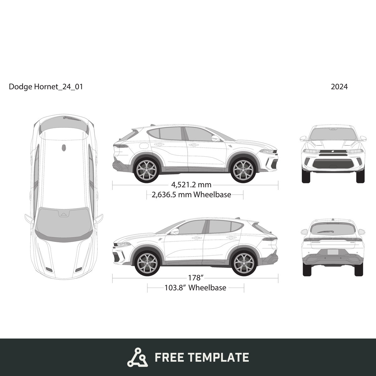 2024 Dodge Hornet free vector vehicle wrap template - GravBase