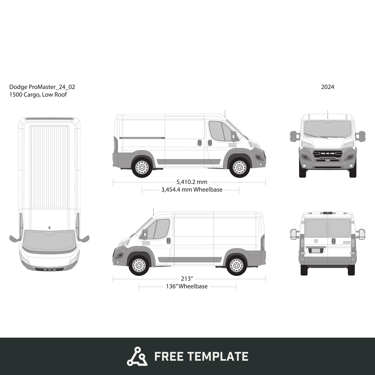 2024 Dodge Promaster free vector vehicle wrap template - GravBase