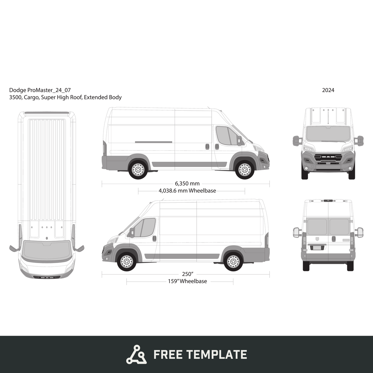 2024 Dodge Promaster free vector vehicle wrap template - GravBase