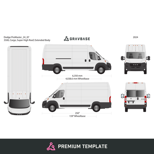 2024 Dodge Promaster vector wrap template V07, Premium Full Color - GravBase