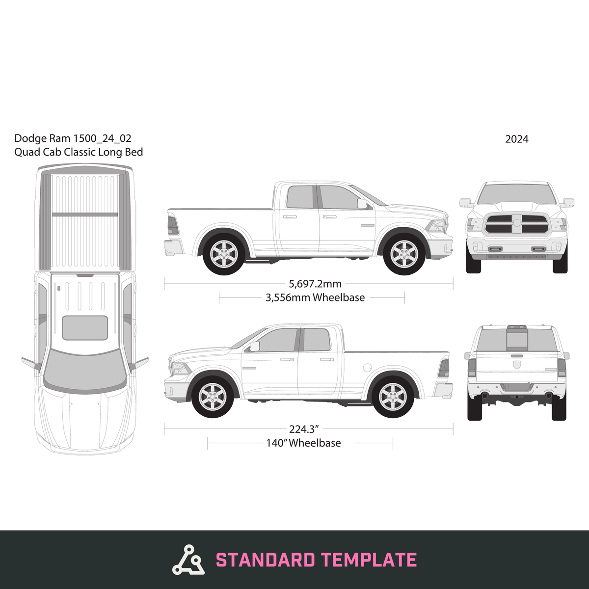 2024 Dodge Ram 1500 vector wrap template V02, Design-Ready PDF - GravBase