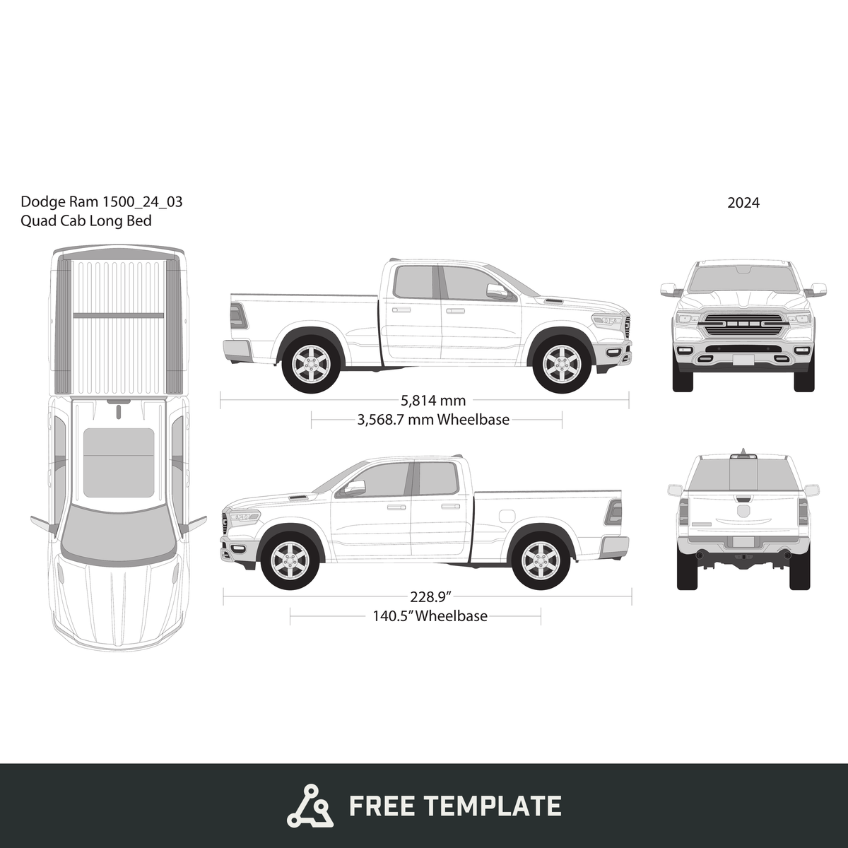 2024 Dodge Ram 1500 free vector vehicle wrap template - GravBase