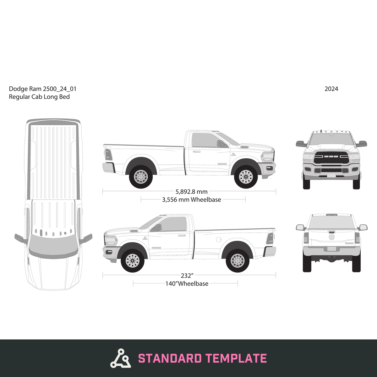 2024 Dodge Ram 2500_3500 vector wrap template V01, Design-Ready PDF - GravBase