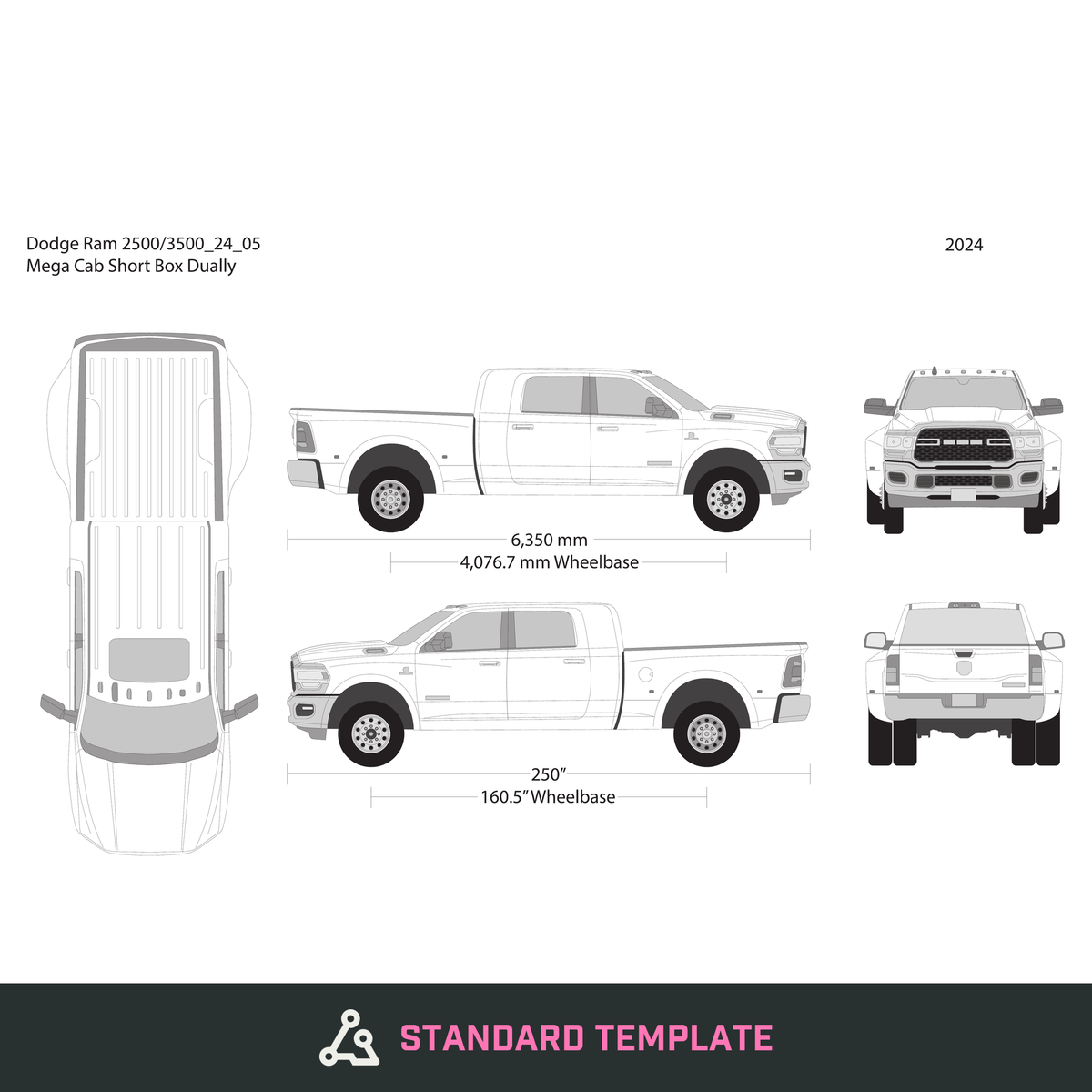 2024 Dodge Ram 2500_3500 vector wrap template V05, Design-Ready PDF - GravBase
