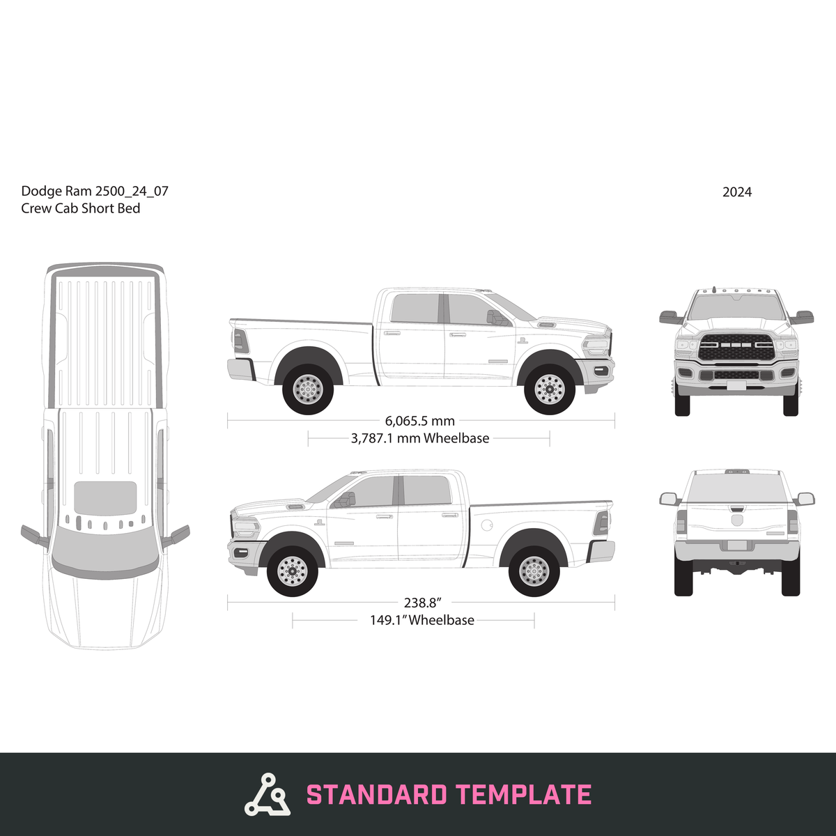 2024 Dodge Ram 2500_3500 vector wrap template V07, Design-Ready PDF - GravBase