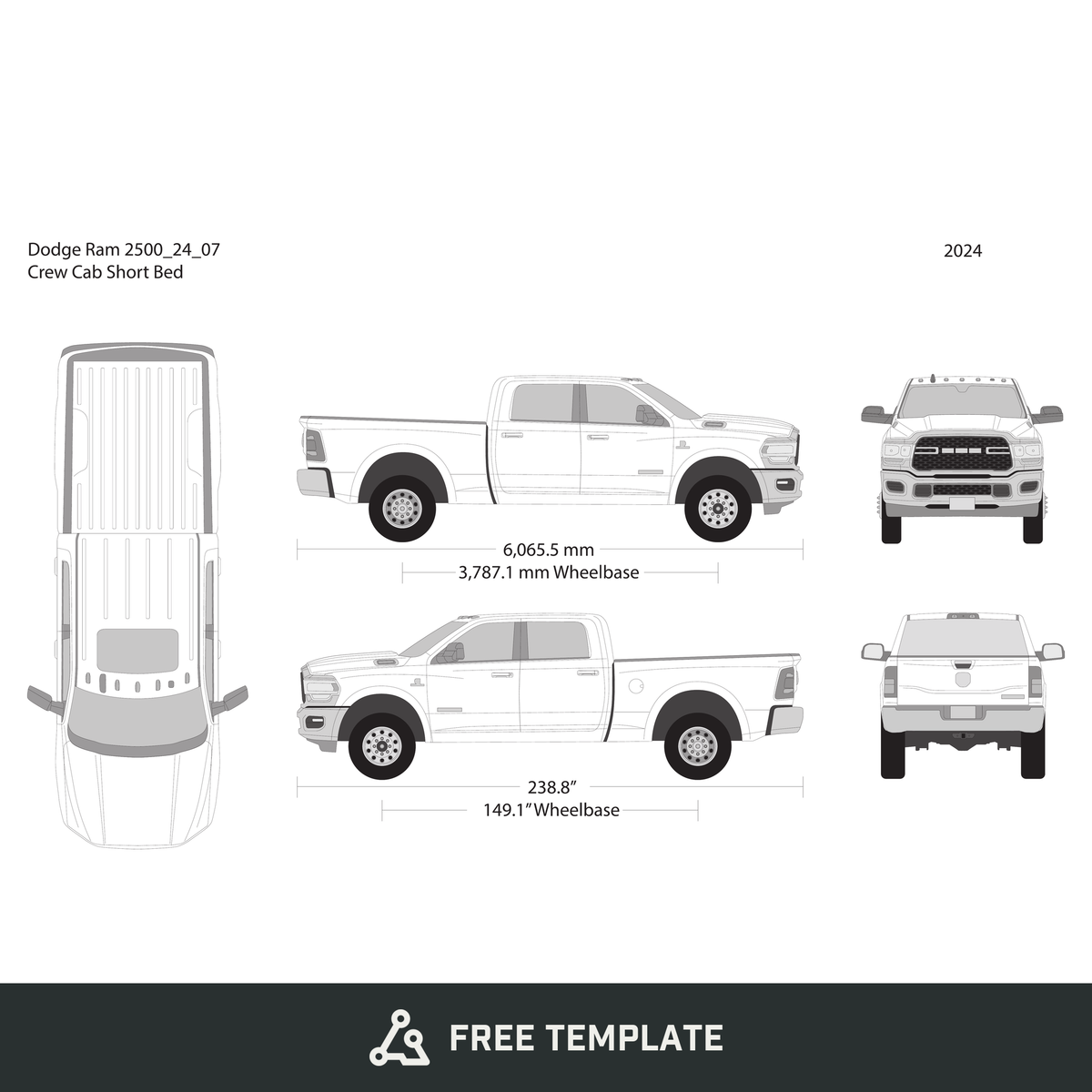 2024 Dodge Ram 2500_3500 free vector vehicle wrap template - GravBase