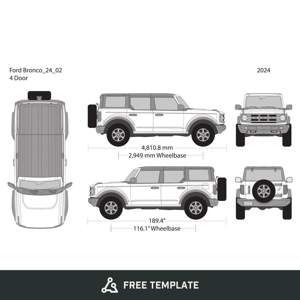 2024 Ford Bronco free vector vehicle wrap template - GravBase