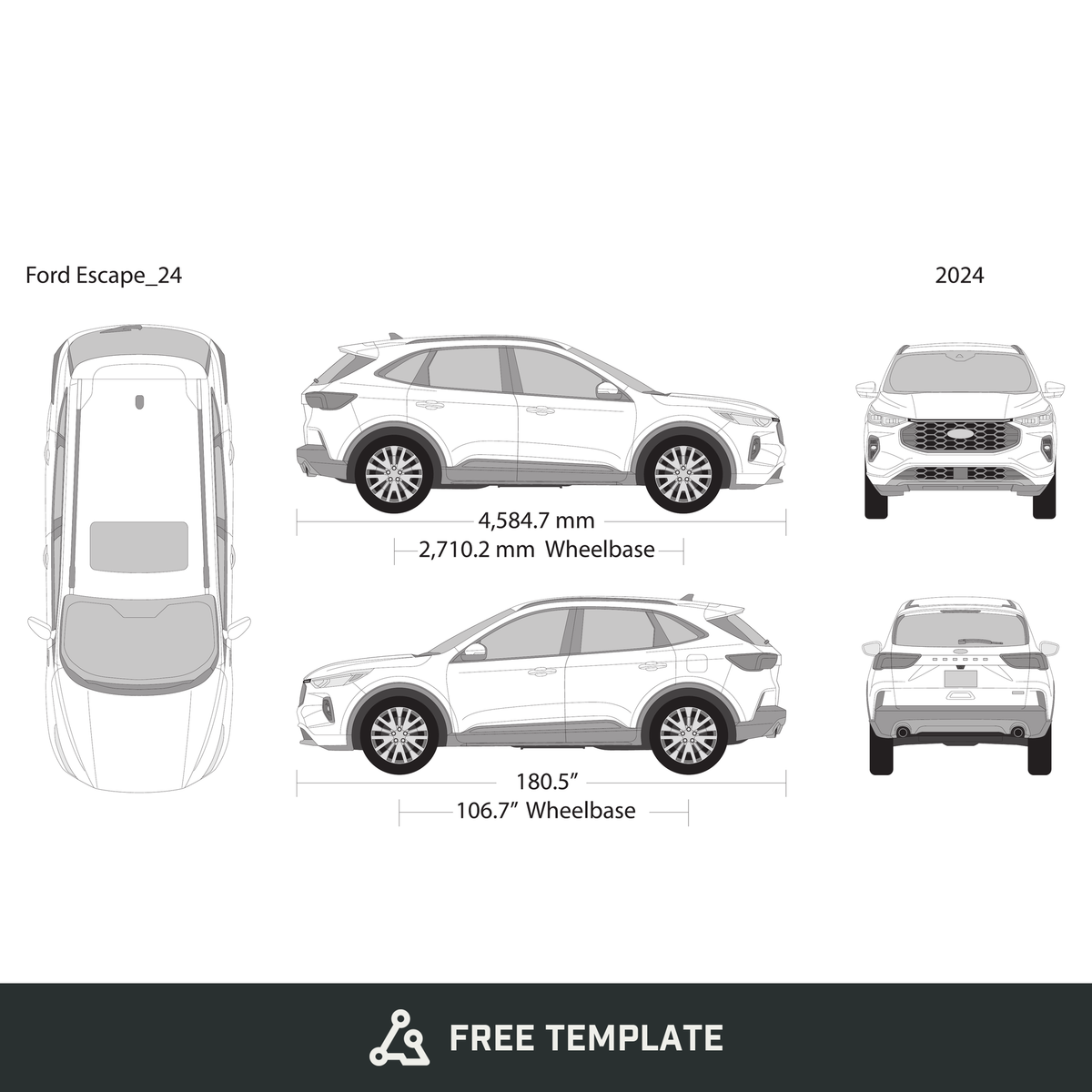 2024 Ford Escape free vector vehicle wrap template - GravBase