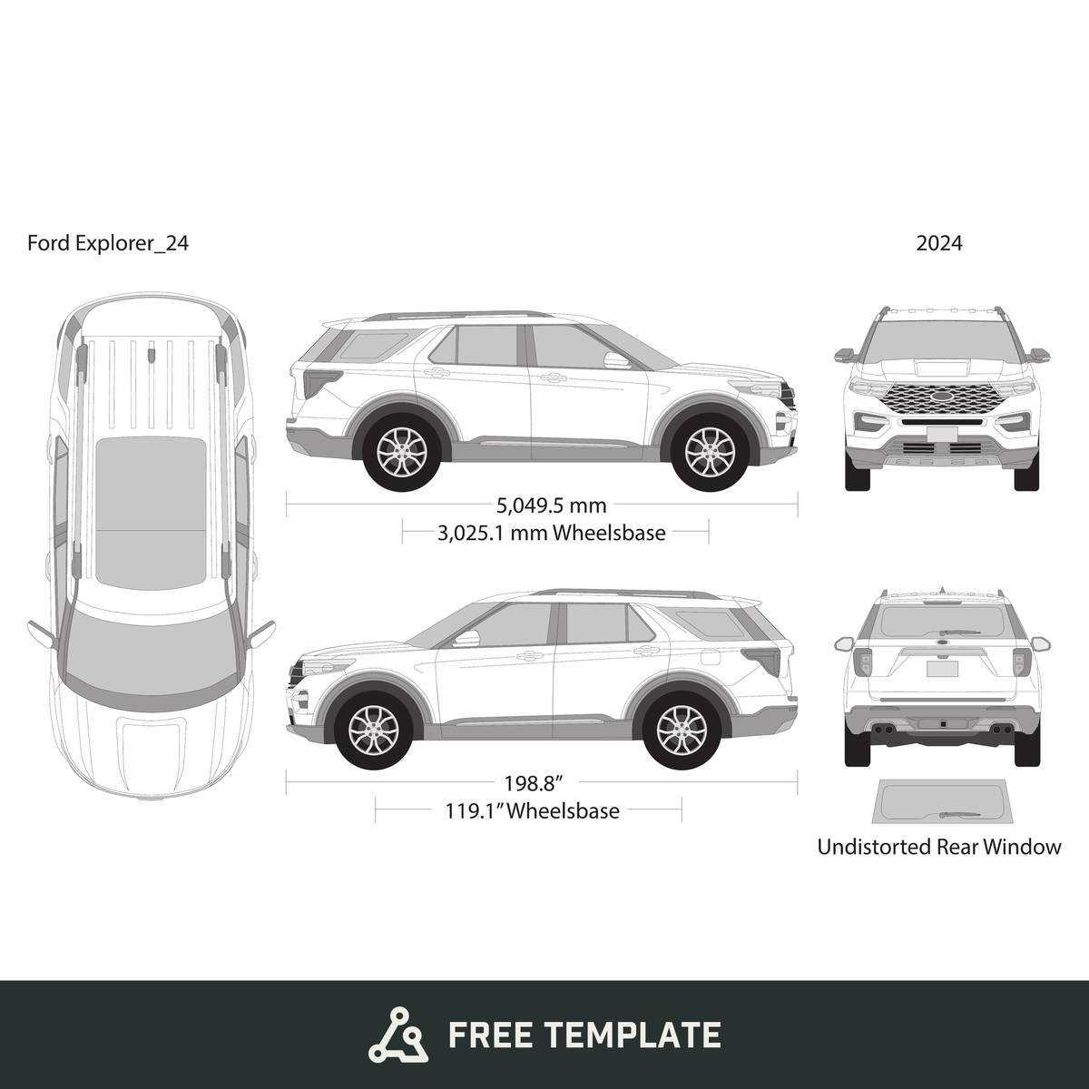 2024 Ford Explorer free vector vehicle wrap template - GravBase
