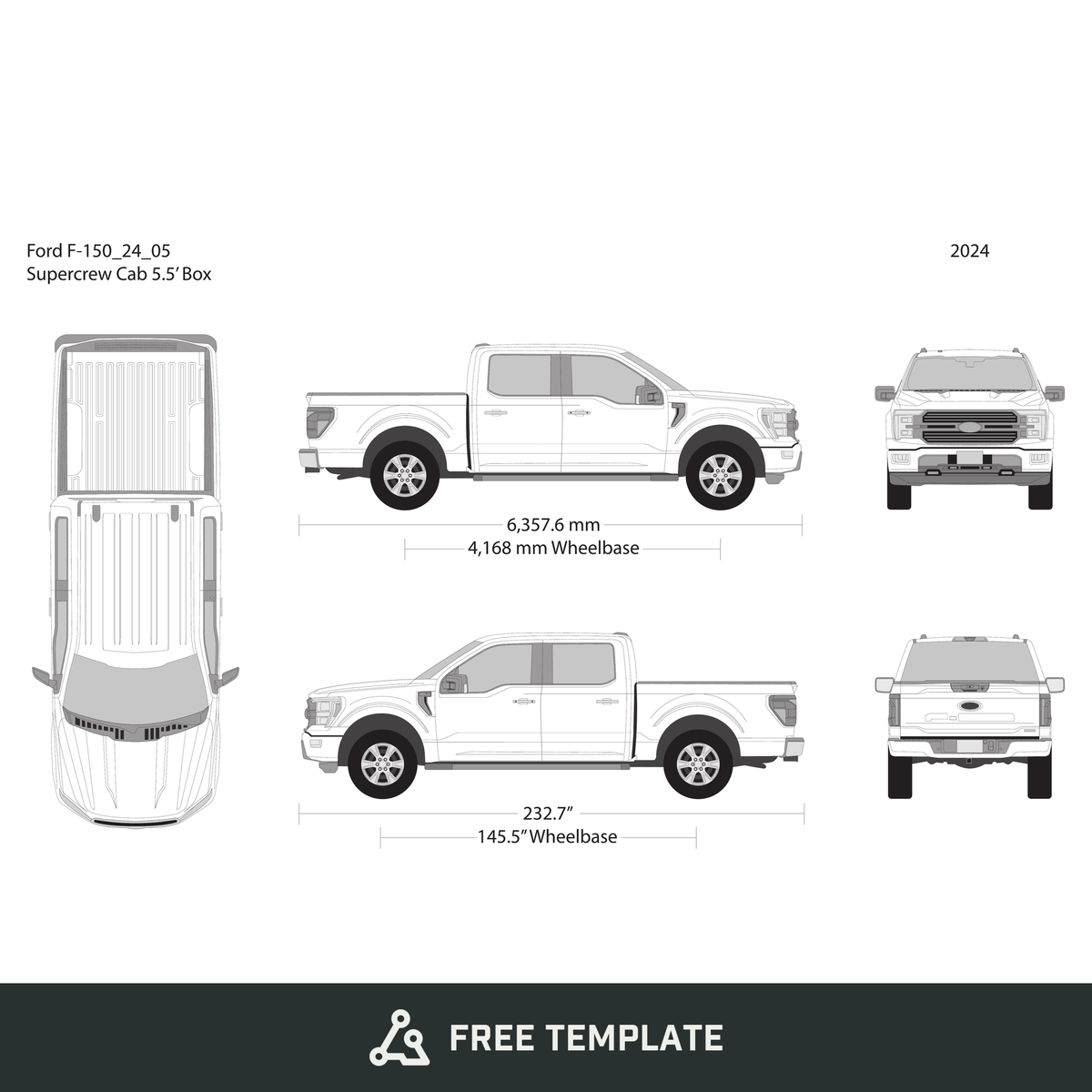 2024 Ford F-150 free vector vehicle wrap template - GravBase