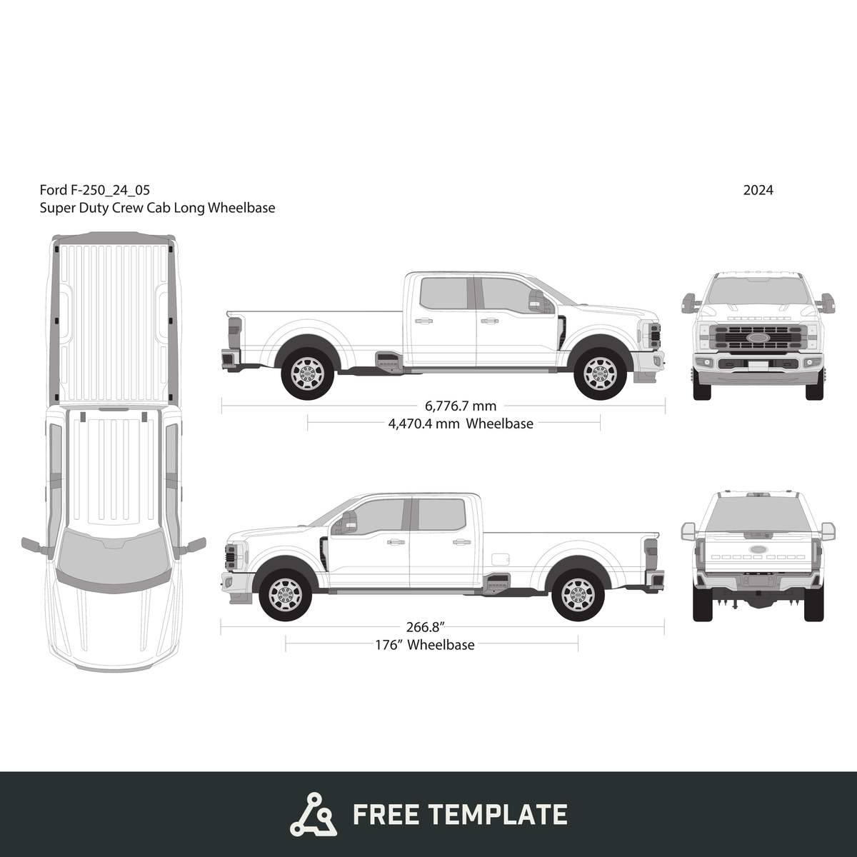 2024 Ford F-250 free vector vehicle wrap template - GravBase