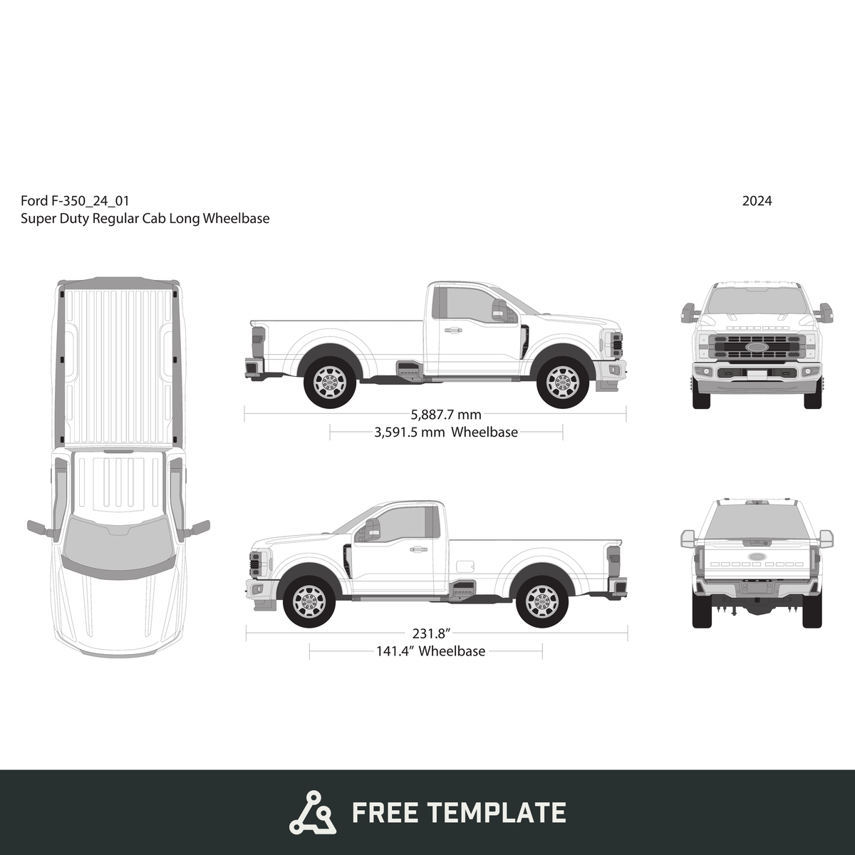 2024 Ford F-350 free vector vehicle wrap template - GravBase