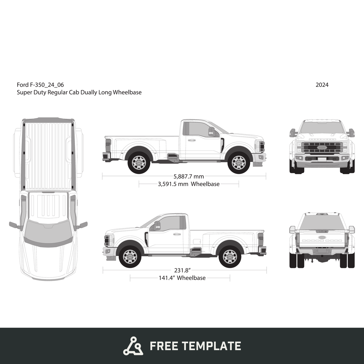 2024 Ford F-350 free vector vehicle wrap template - GravBase