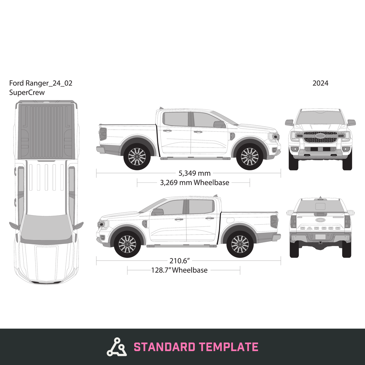 2024 Ford Ranger vector wrap template, Design-Ready PDF - GravBase