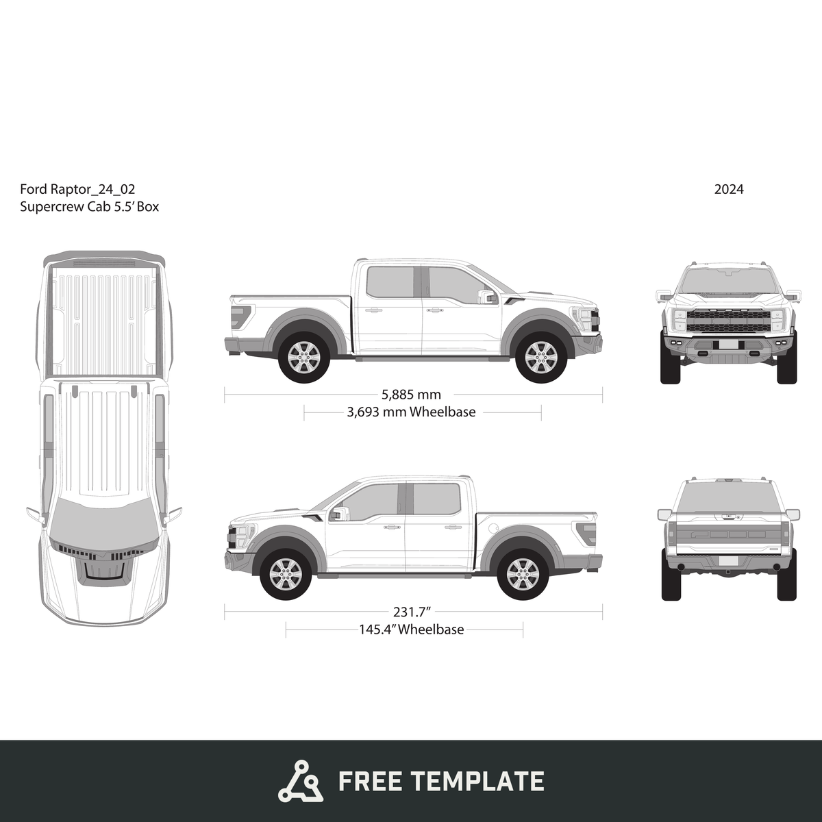 2024 Ford Raptor free vector vehicle wrap template - GravBase