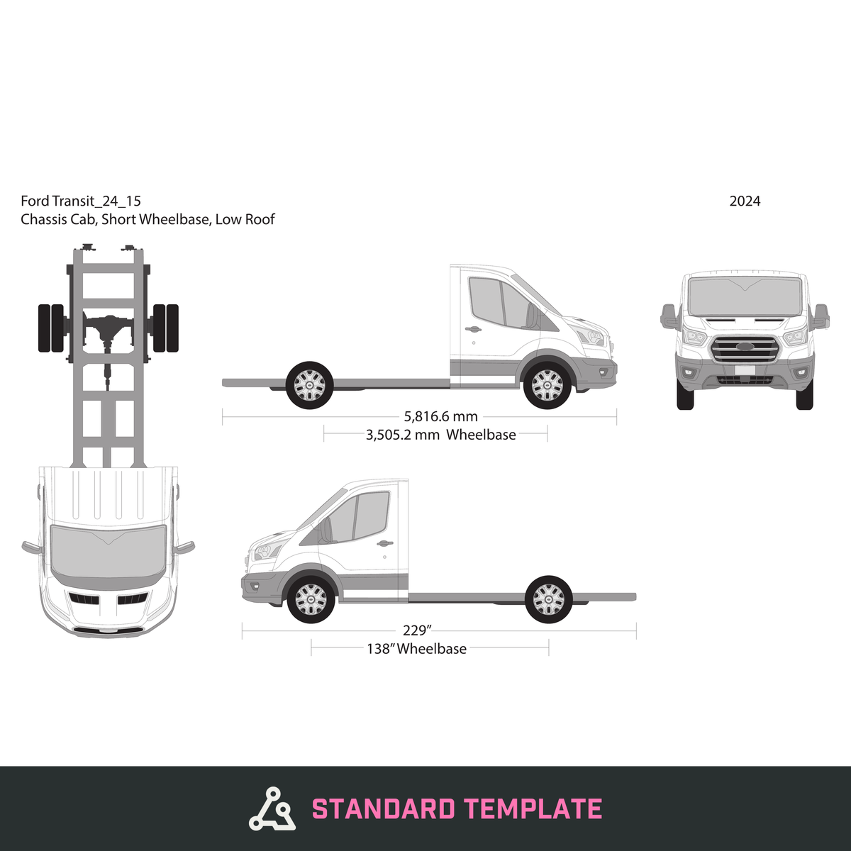 2024 Ford Transit Chassis vector wrap template V15, Design-Ready PDF - GravBase