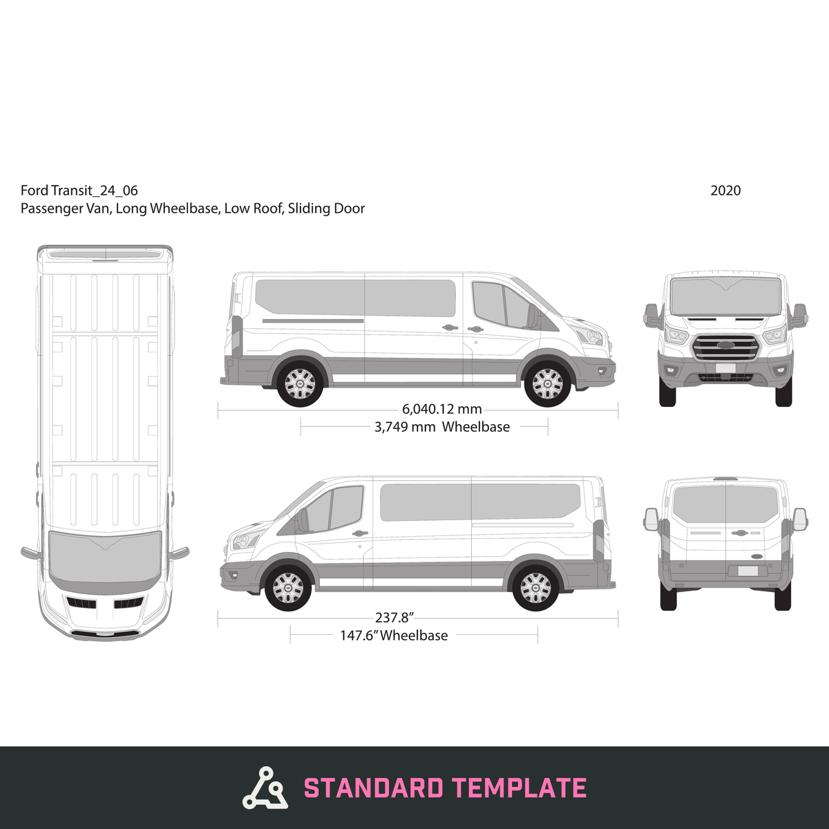 2024 Ford Transit Sliding Doors vector wrap template V06, Design-Ready PDF - GravBase
