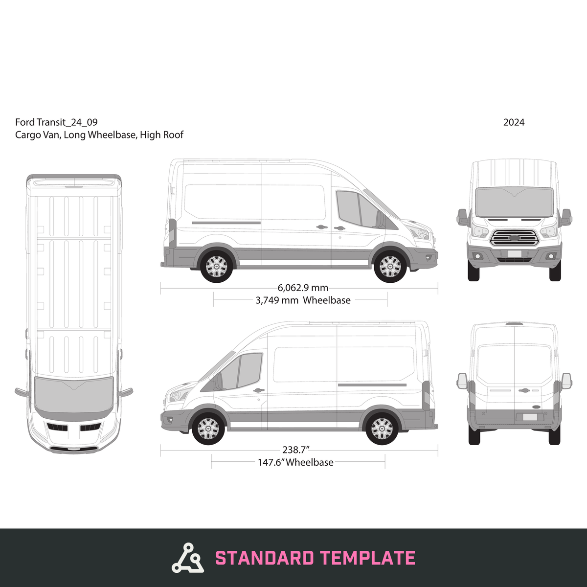 2024 Ford Transit Sliding Doors vector wrap template V09, Design-Ready PDF - GravBase