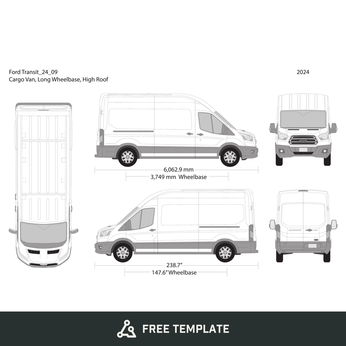 2024 Ford Transit Sliding Doors free vector vehicle wrap template - GravBase