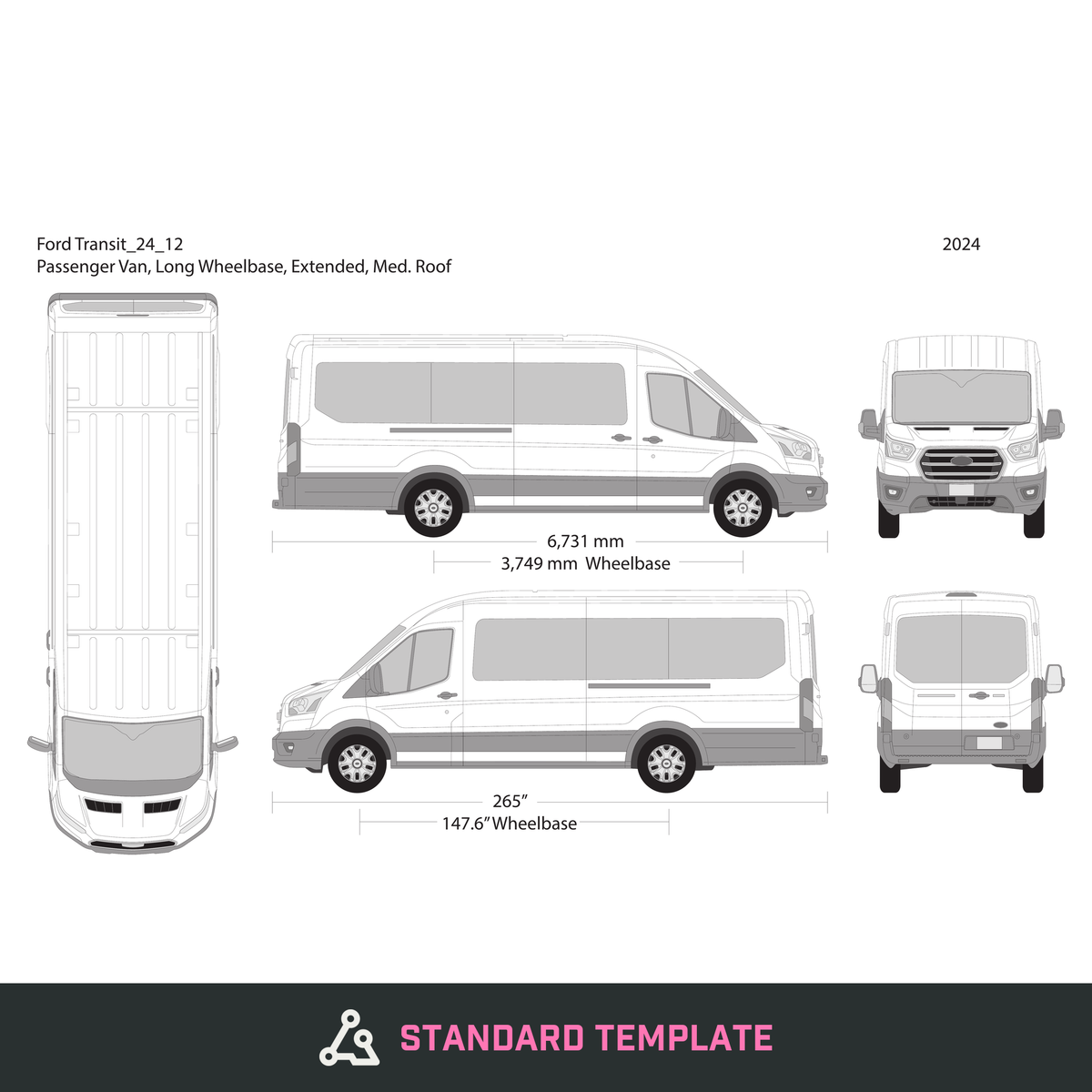 2024 Ford Transit Sliding Doors vector wrap template V12, Design-Ready PDF - GravBase