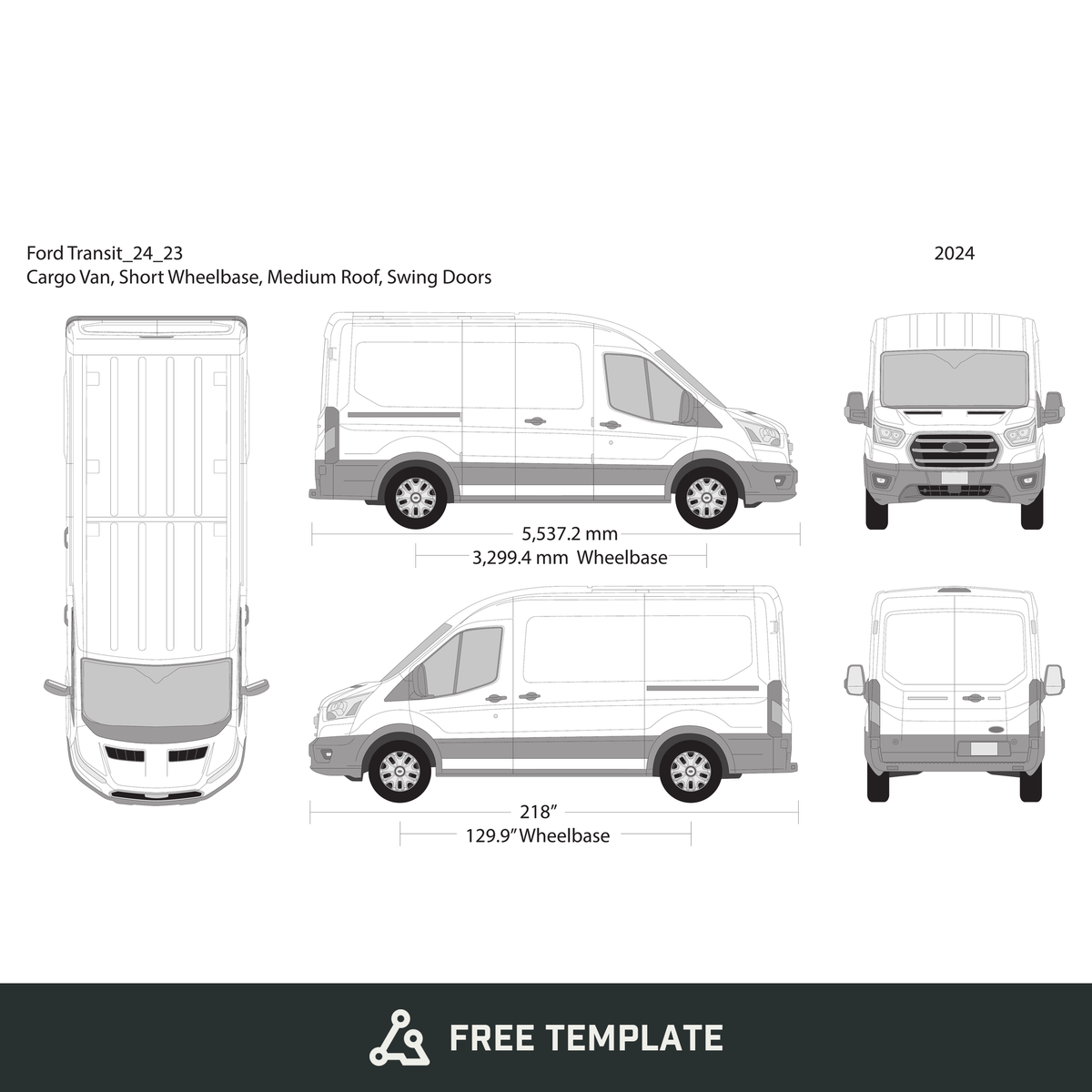2024 Ford Transit Swing Doors free vector vehicle wrap template - GravBase