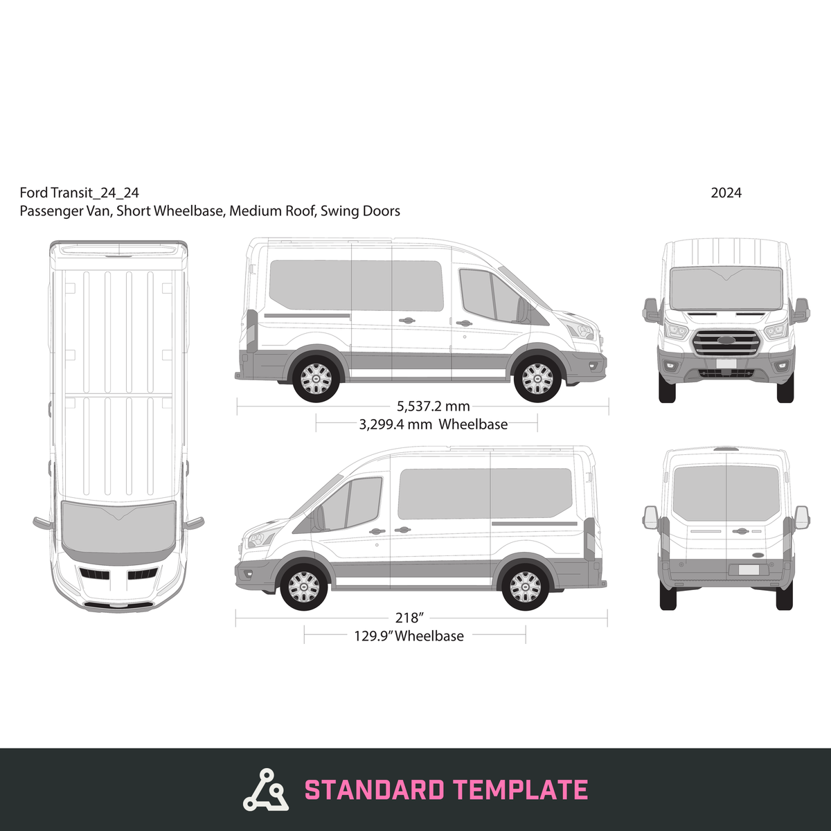 2024 Ford Transit Swing Doors vector wrap template V24, Design-Ready PDF - GravBase