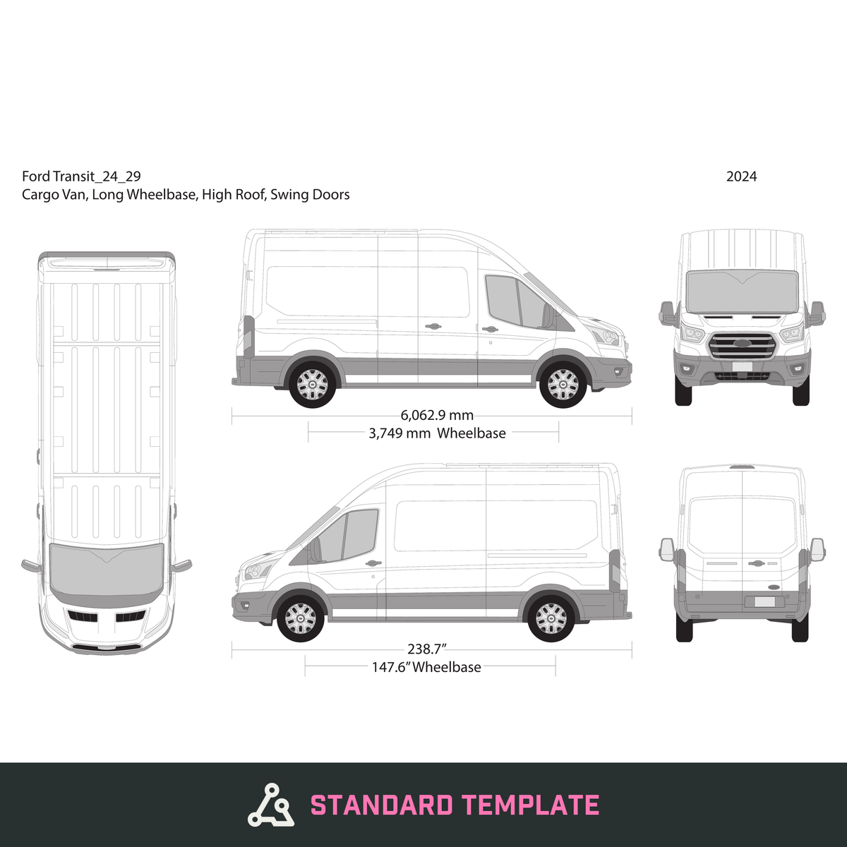 2024 Ford Transit Swing Doors vector wrap template V29, Design-Ready PDF - GravBase