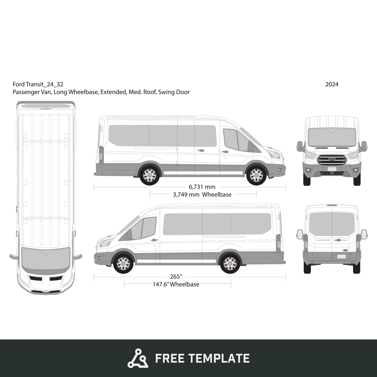2024 Ford Transit Swing Doors free vector vehicle wrap template - GravBase