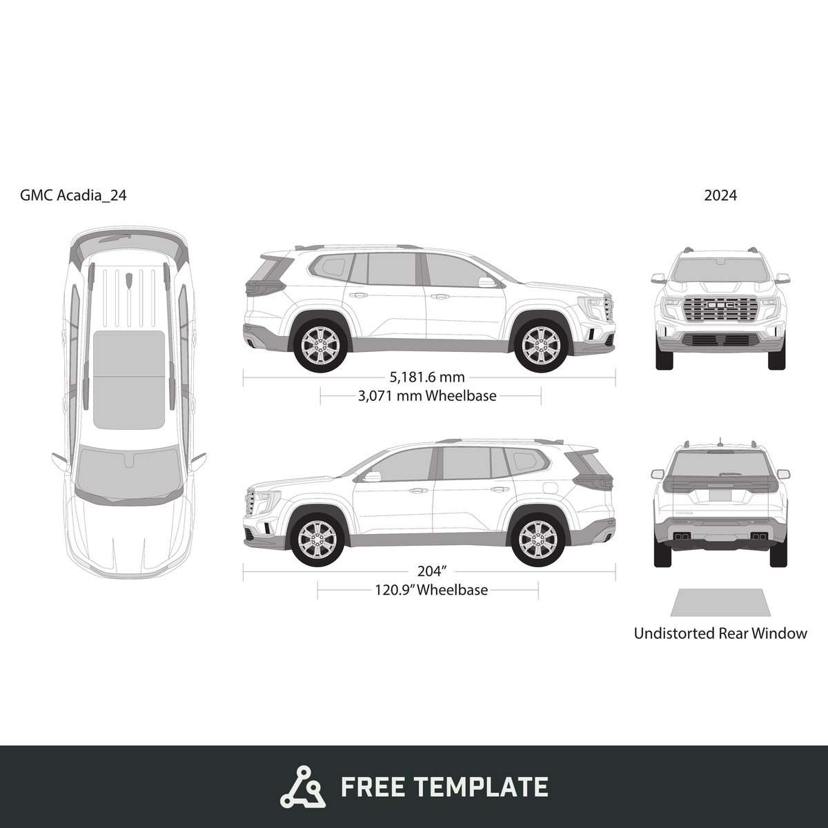 2024 GMC Acadia free vector vehicle wrap template - GravBase