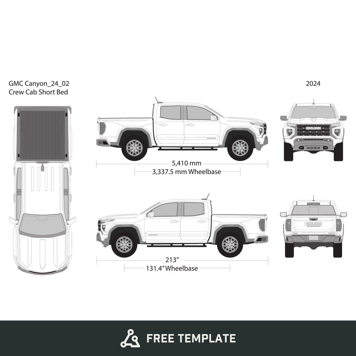 2024 GMC Canyon free vector vehicle wrap template - GravBase