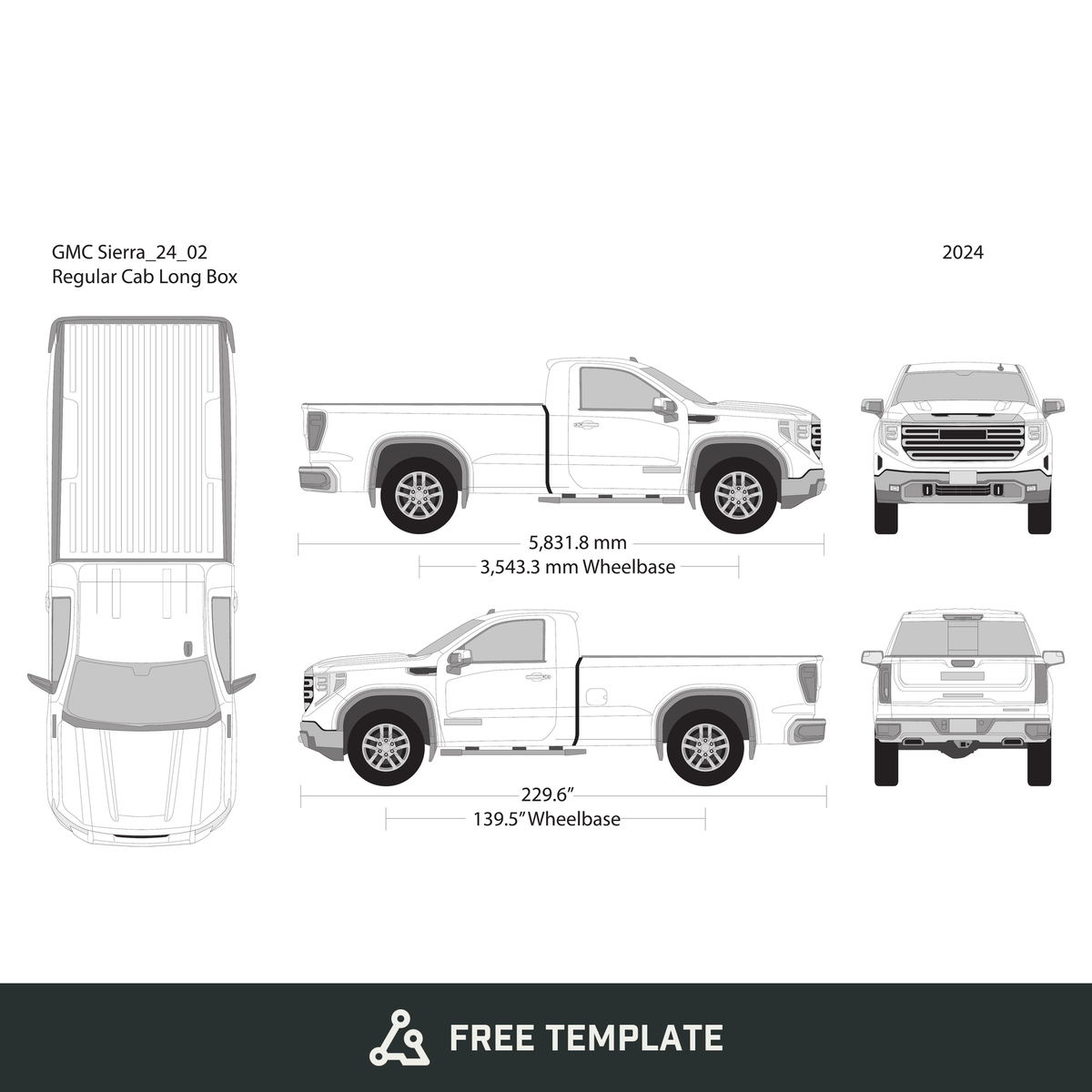 2024 GMC Sierra 1500 free vector vehicle wrap template - GravBase