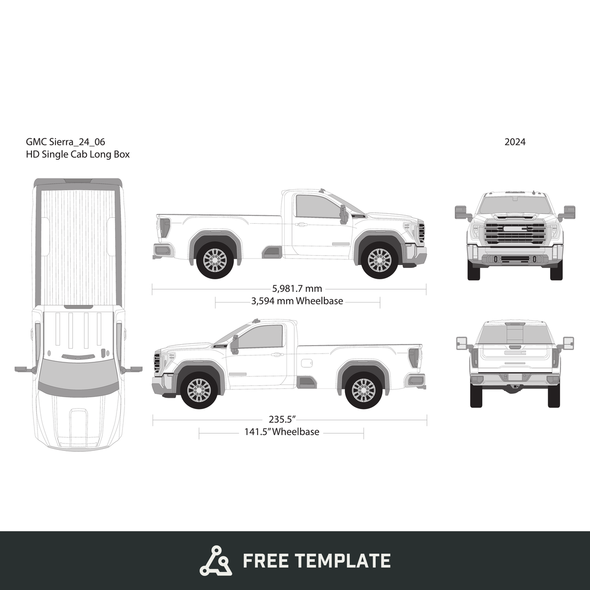 2024 GMC Sierra 2500-3500 HD free vector vehicle wrap template - GravBase