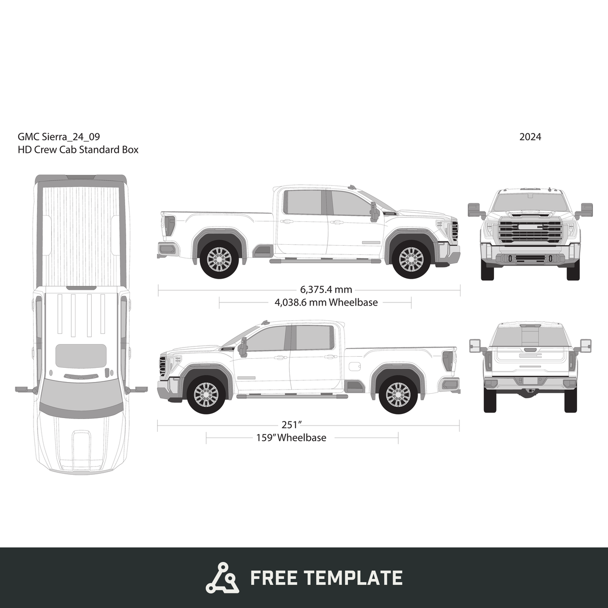 2024 GMC Sierra 2500-3500 HD free vector vehicle wrap template - GravBase
