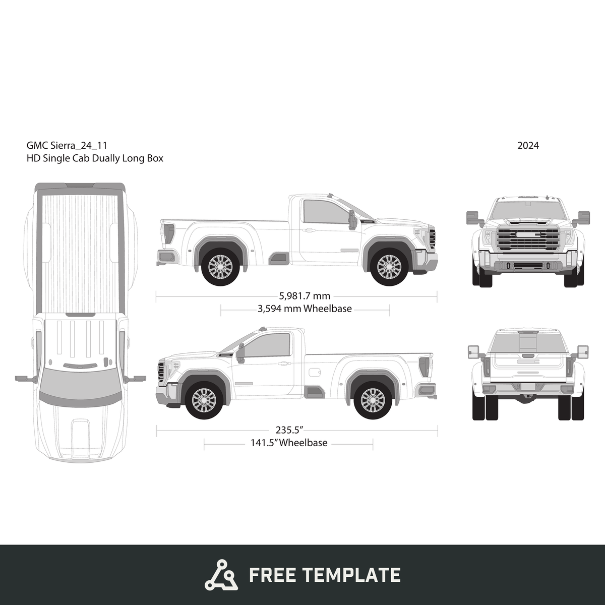 2024 GMC Sierra 2500-3500 HD free vector vehicle wrap template - GravBase