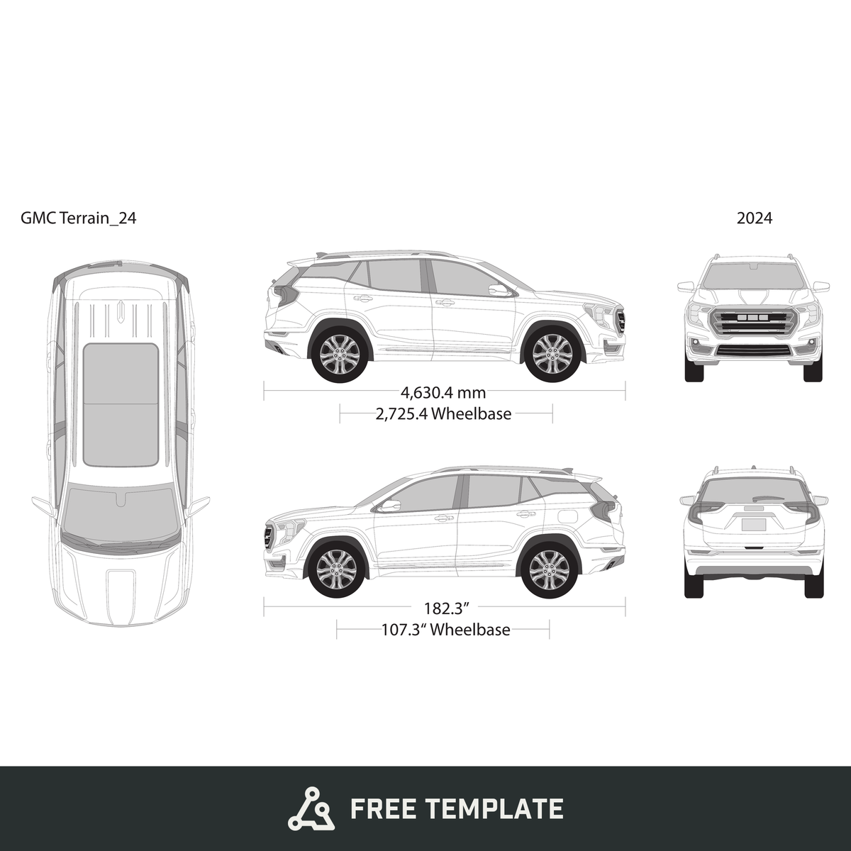 2024 GMC Terrain free vector vehicle wrap template - GravBase