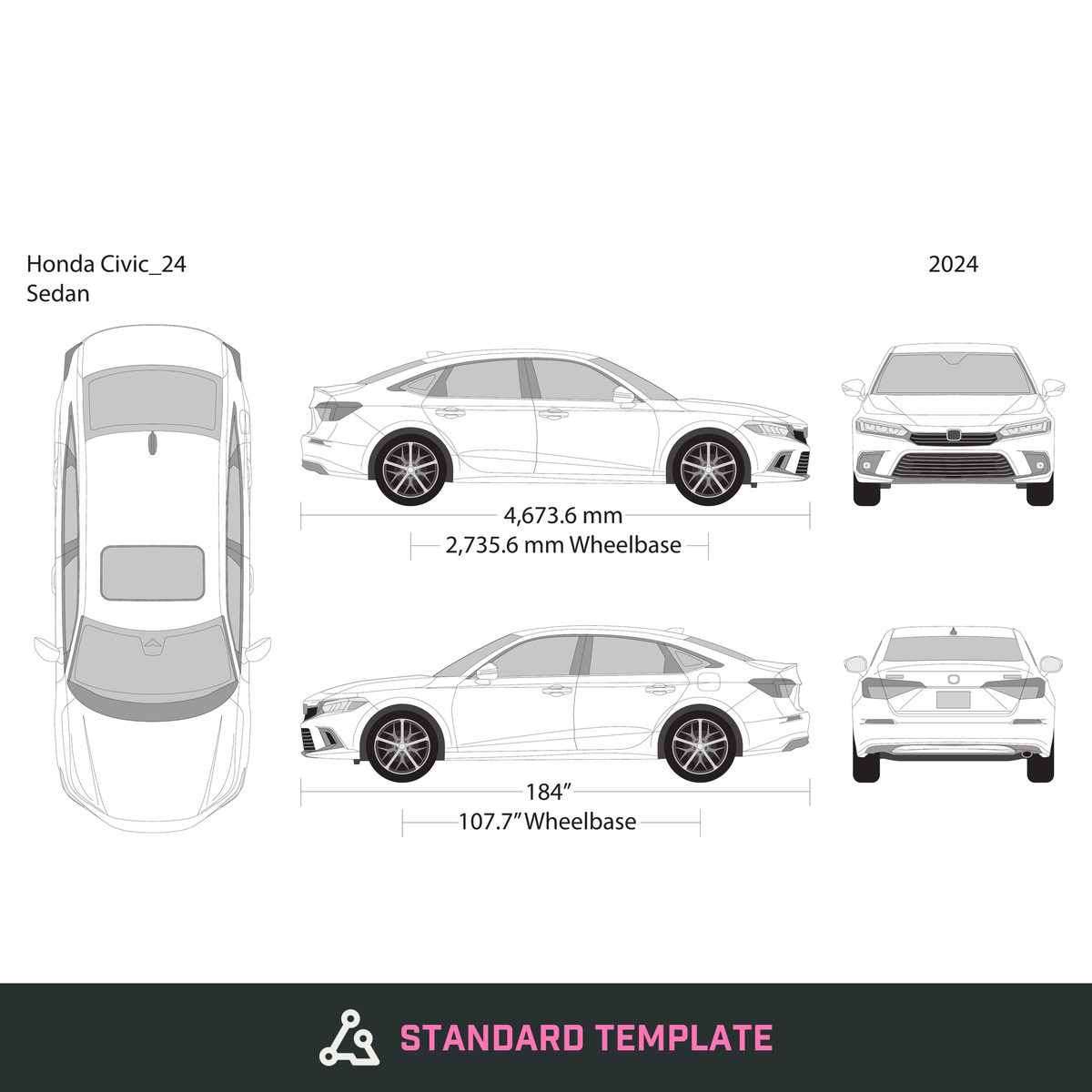 2024 Honda Civic Sedan vector wrap template, Design-Ready PDF - GravBase