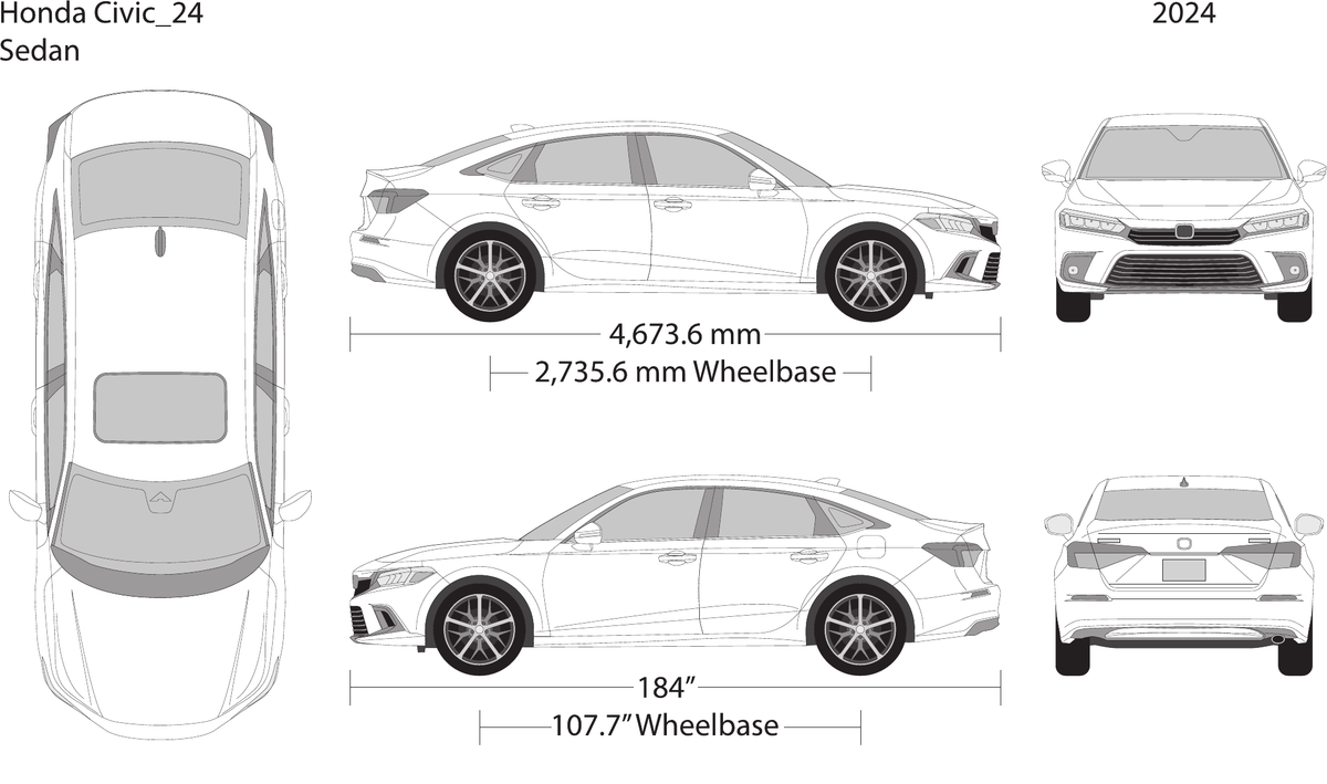 2024 Honda Civic Sedan vector wrap template, Design-Ready PDF - GravBase