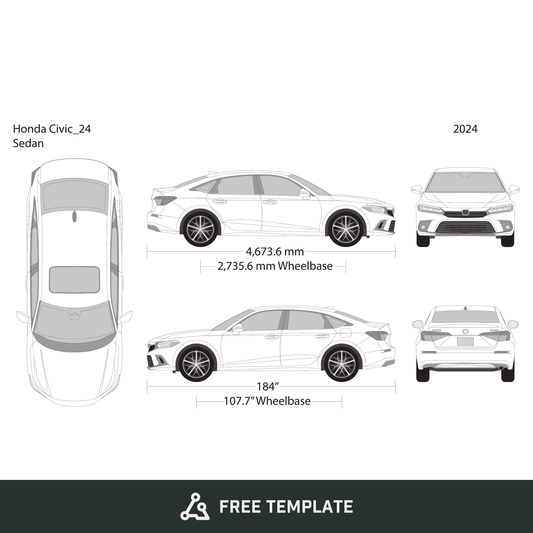 2024 Honda Civic Sedan free vector vehicle wrap template - GravBase