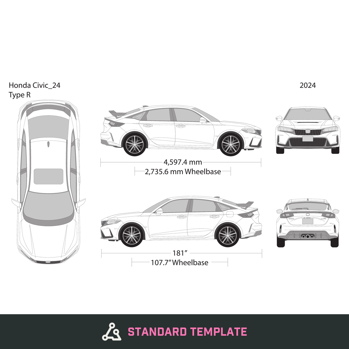 2024 Honda Civic Type R vector wrap template, Design-Ready PDF - GravBase